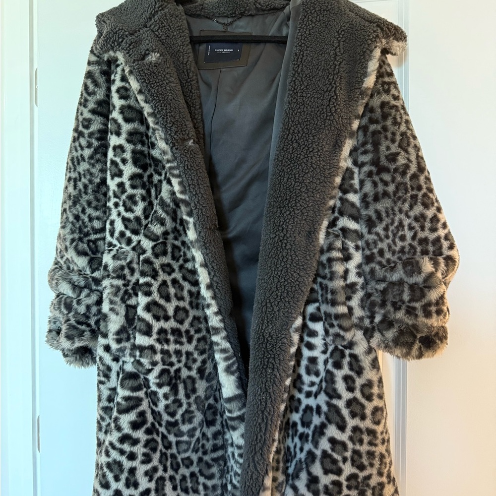 Lucky Brand Gray Leopard Teddy Jacket